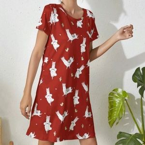 "NEW" Cartoon Alpaca and Cactus Print Pajama Dress